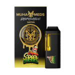 A Muha Meds Super Sour Diesel 2-gram disposable vape pen shown against a clean background.