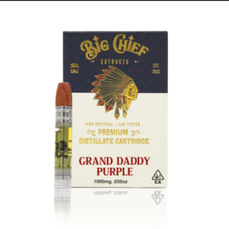 Big Chief Grand Daddy Purple vape cartridge with its signature purple packaging.