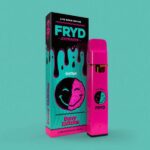 A vibrant, light-red Berry Zkittles Fryd Extract disposable vape pen shown next to its clean, modern packaging.