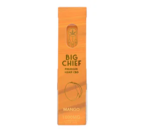 The Big Chief Mango vape cartridge shown with its bright, tropical-themed packaging.