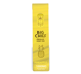 Big Chief Pineapple disposable CBD vape pen shown in its packaging against a clean background.