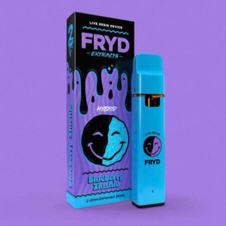 FRYD Disposable Blueberry Zlushie vape pen with blue and purple packaging, showcasing its candy-inspired flavor.