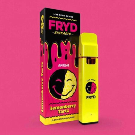 FRYD Disposable Lemonberry Tartz vape pen in its colorful packaging, showcasing the lemon and berry flavor profile.