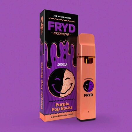 FRYD Disposable Purple Pop Rocks vape pen with vibrant packaging.