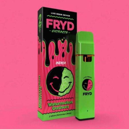 FRYD Disposable Watermelon Gushers vape pen shown against a clean background, highlighting its sleek design and vibrant branding.