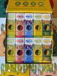 A collection of Fryd Disposables Liquid Diamonds vapes in a 100-piece master box, showcasing various colorful packaging.