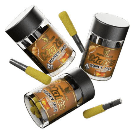 A sleek, premium Honey Jack Sativa vape cartridge ready for use.