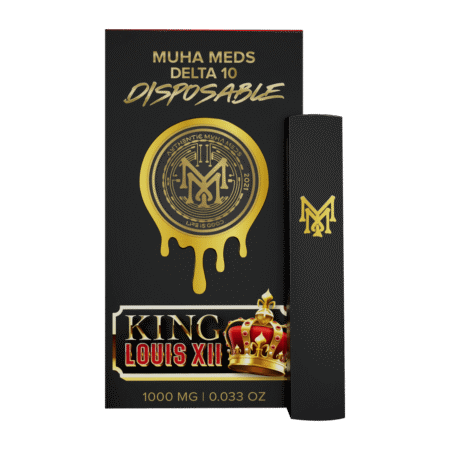 A sleek King Louis XII Disposable vape pen by Muha Meds, showcasing its modern design and premium branding.