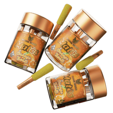 A high-quality Orange Burst Hybrid vape cart with vibrant packaging.
