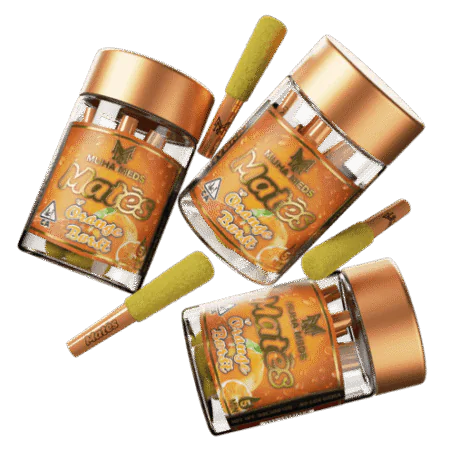 A high-quality Orange Burst Hybrid vape cart with vibrant packaging.