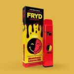 A vibrant red Strawberry Lemoncello Fryd Extract disposable vape pen shown against a clean, modern background.