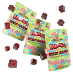 A package of Sweet and Sour Muha Meds Mambas edibles displayed on a clean surface.