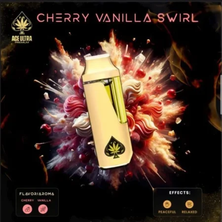 ACE Cherry Vanilla Swirl disposable vape pen against a clean background, highlighting its sleek design.